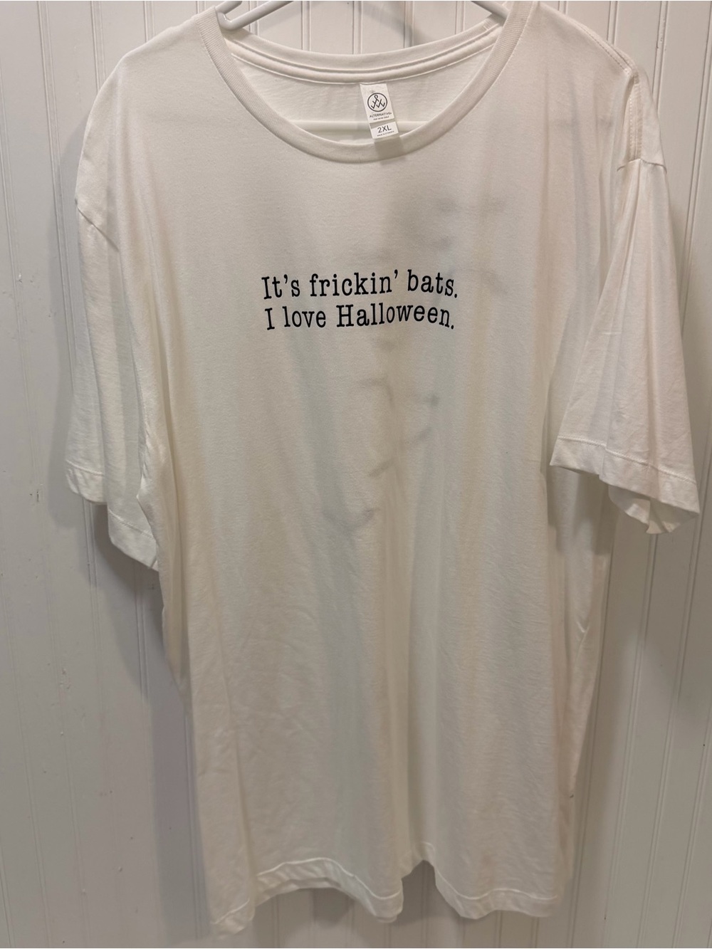 Alternative White Short Sleeve Tee with Black Halloween Text - Bats Halloween 2X